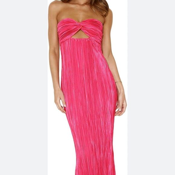 NWT Hello Molly LIVING UPTOWN PLISSE STRAPLESS MINI DRESS PINK-B14 - Picture 1 of 6